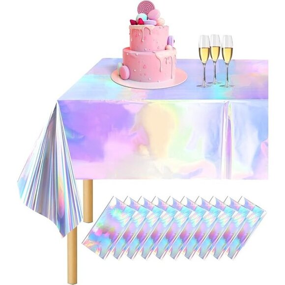 GroTheory 10 Pack Iridescent Tablecloths Holographic  54" X 108" Rectangle Disco - Picture 1 of 4